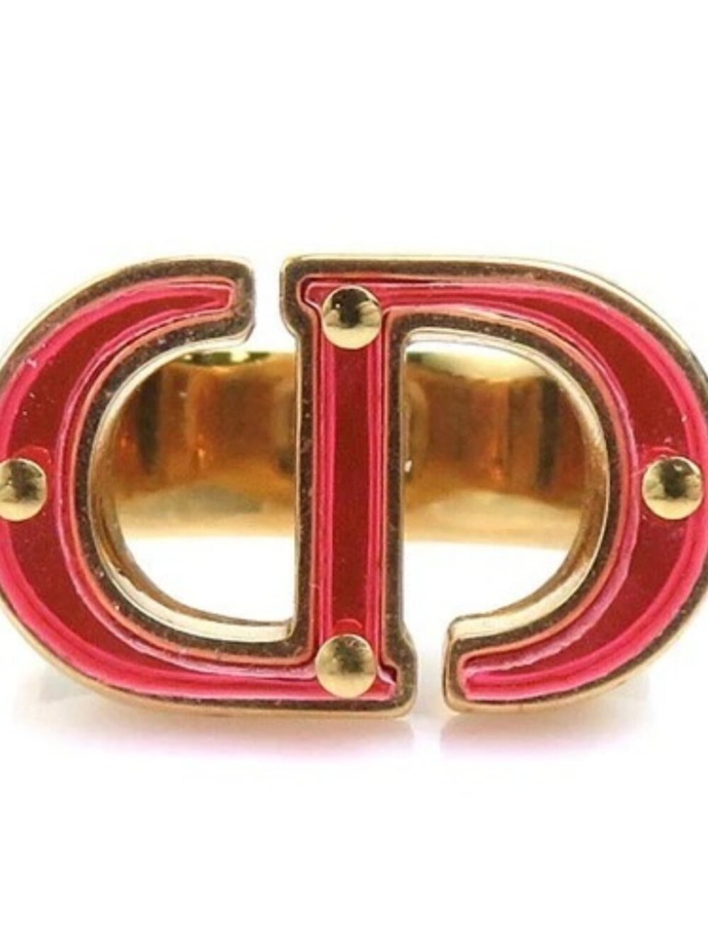 Auth Christian Dior Ring Pink/Gold Metal/Acrylic - 56377g